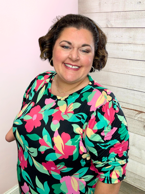 "Picnic Ready" Floral Top- Black