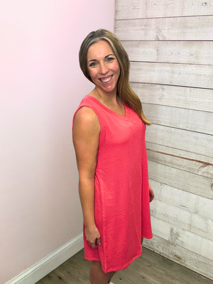 "Sweet Melody" Coral Ribbed Tank Dress
