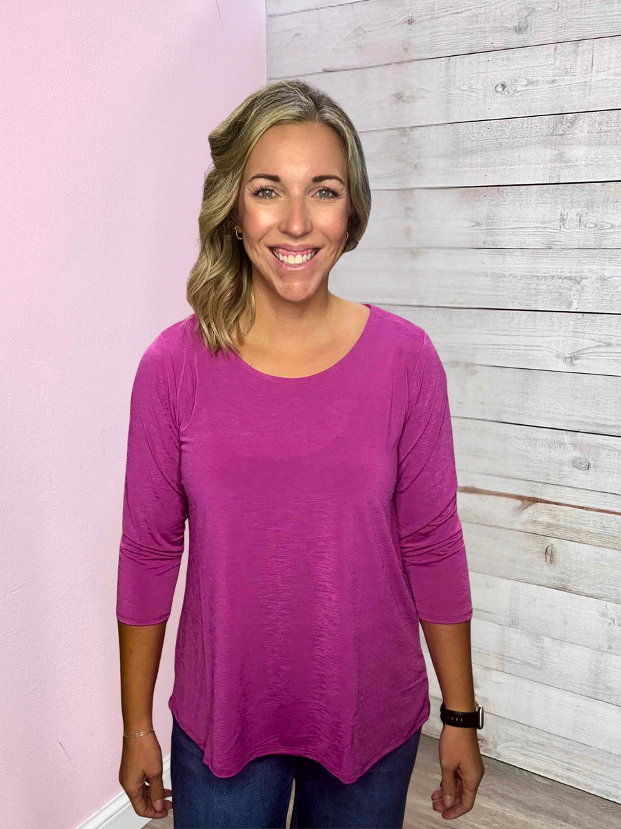 "Fall Essential" Solid Round Neck Top- Magenta
