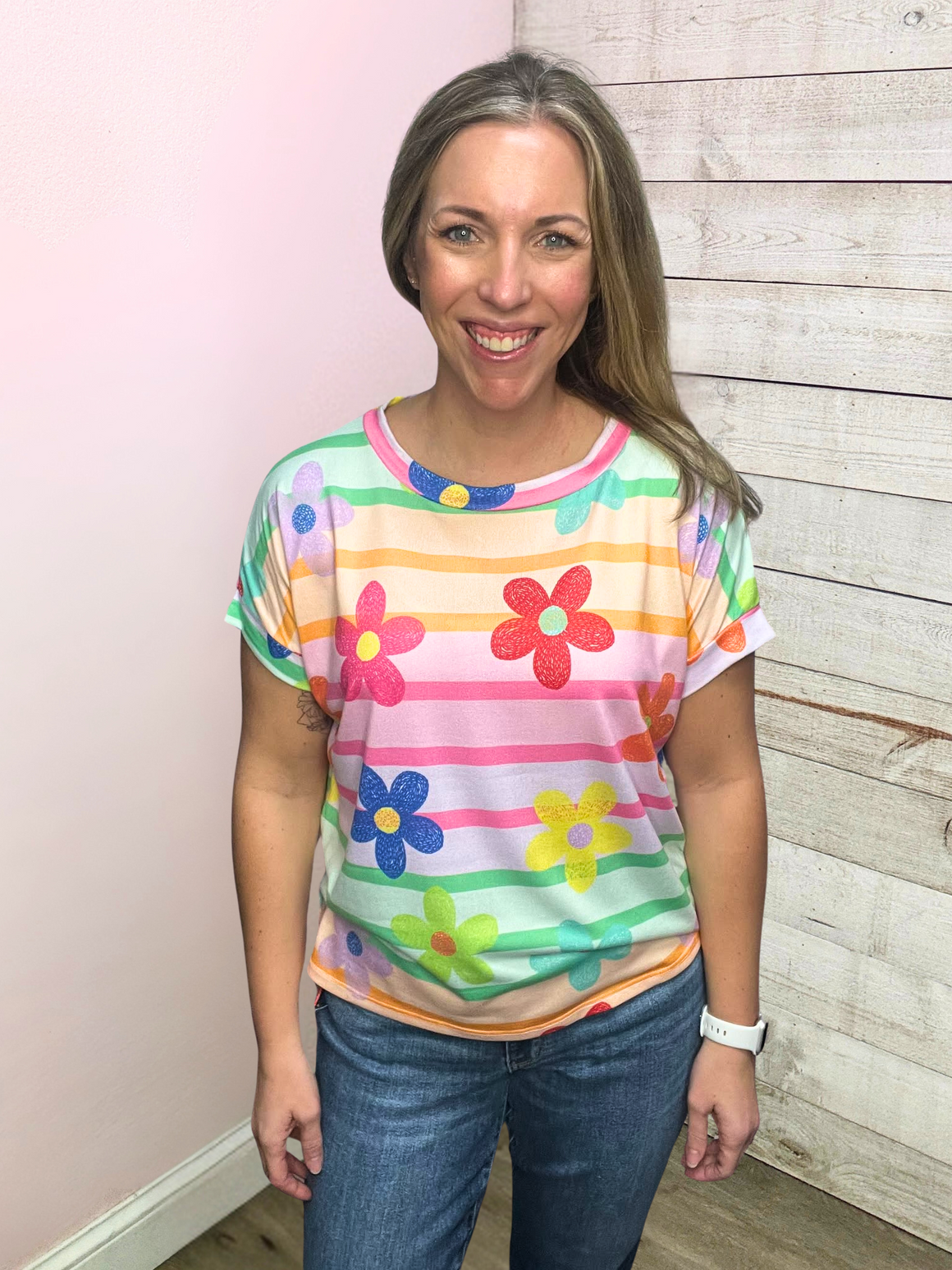 "Pretty Petals" Floral and Striped Top