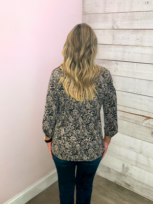 "Paisley Whisper"Black/Taupe Paisley Luxe Lizzy Top