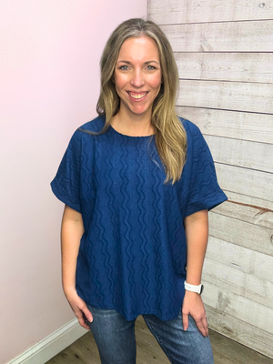 "Beachy Dreams" Navy Textured Top