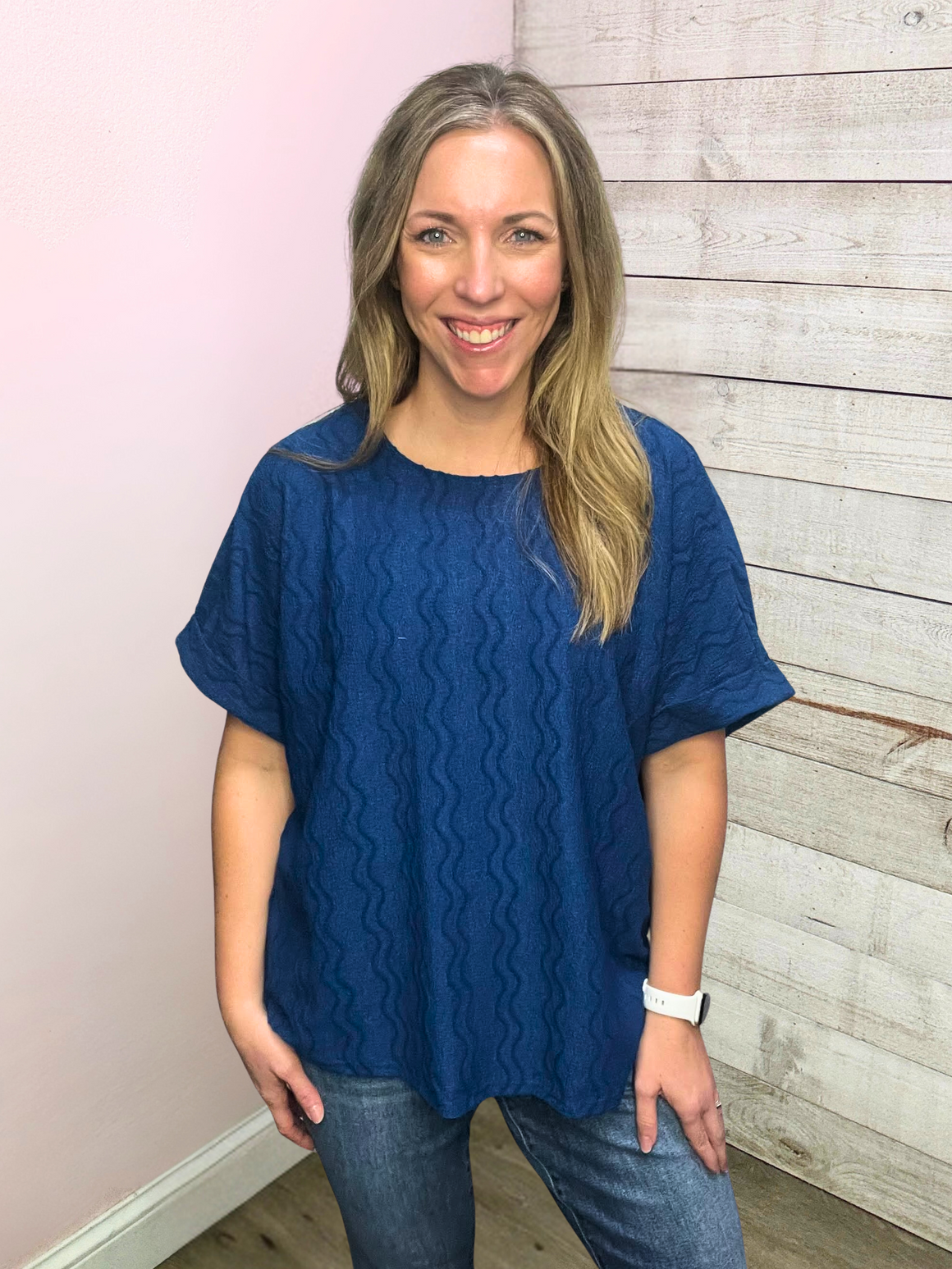 "Beachy Dreams" Navy Textured Top