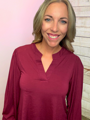 "Chic Charm" Solid Wine Smock Lizzy Top
