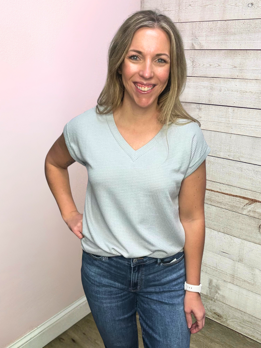 "Boho Energy" Waffle Knit Short Sleeve Top