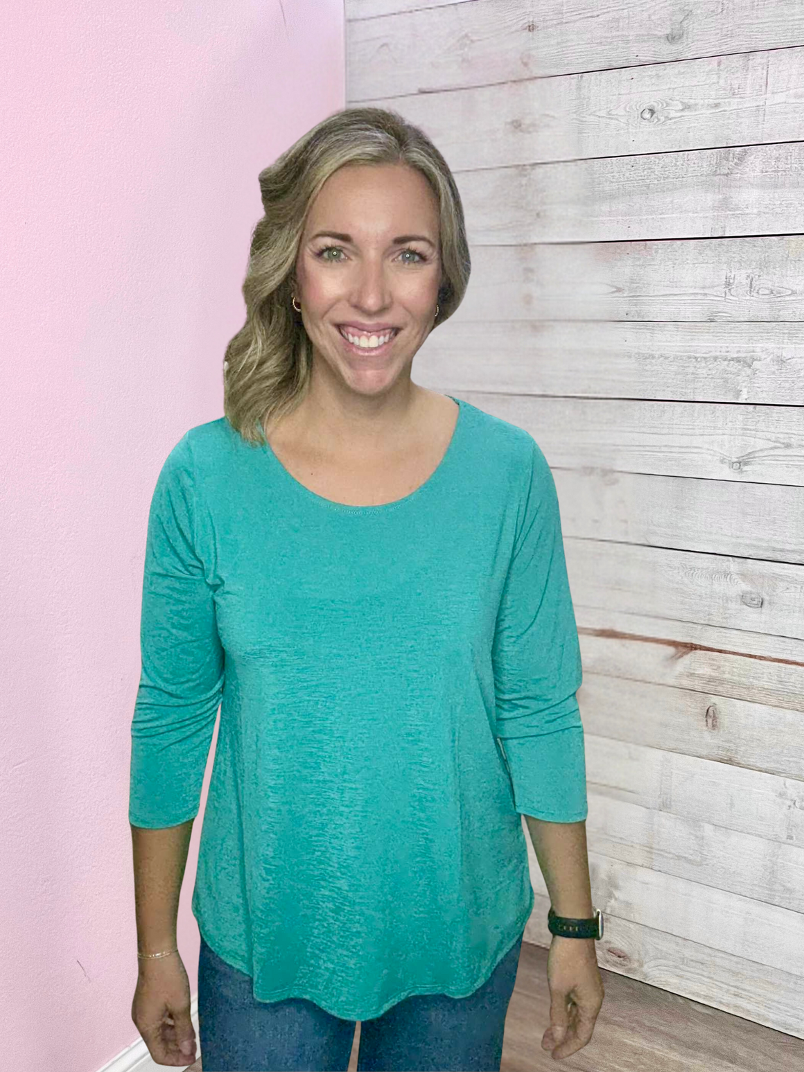 "Fall Essential" Solid Round Neck Top- Emerald