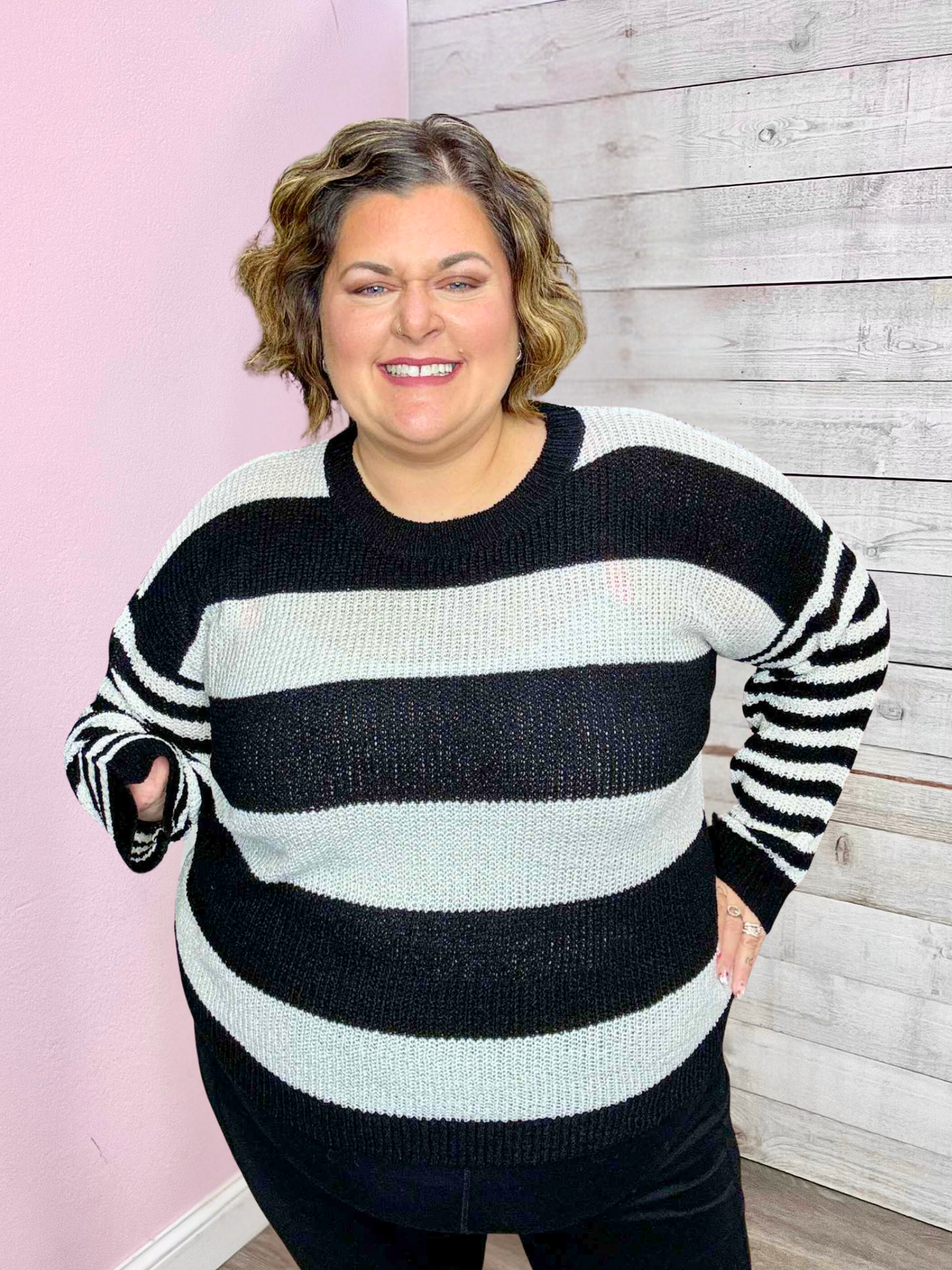 "Good Intentions" Black/White Striped Sweater