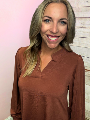 "Chic Charm" Solid Caramel Smock Lizzy Top