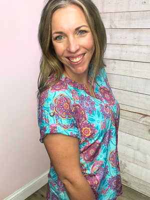 "Wildflower Wonder" Paisley Floral Lizzy Short Sleeve Top