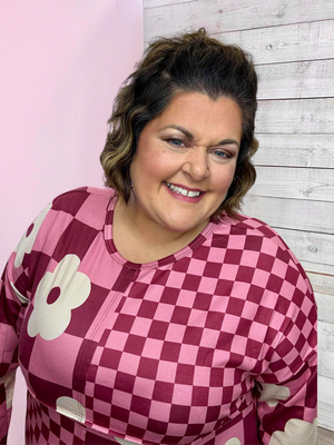 "Fuchsia Floral" Checkered Floral Top