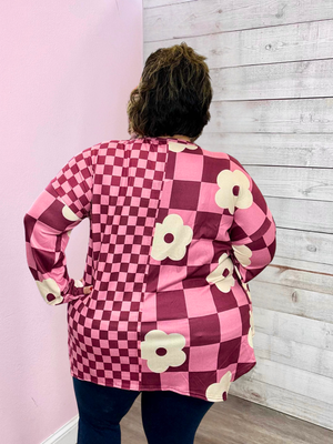 "Fuchsia Floral" Checkered Floral Top