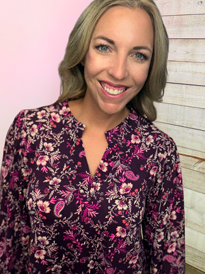 "Vintage Vine" Wine Floral Smock Lizzy Top