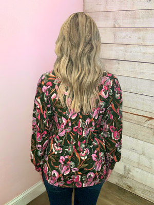 "Savannah Grace" Olive Floral Smock Lizzy Top