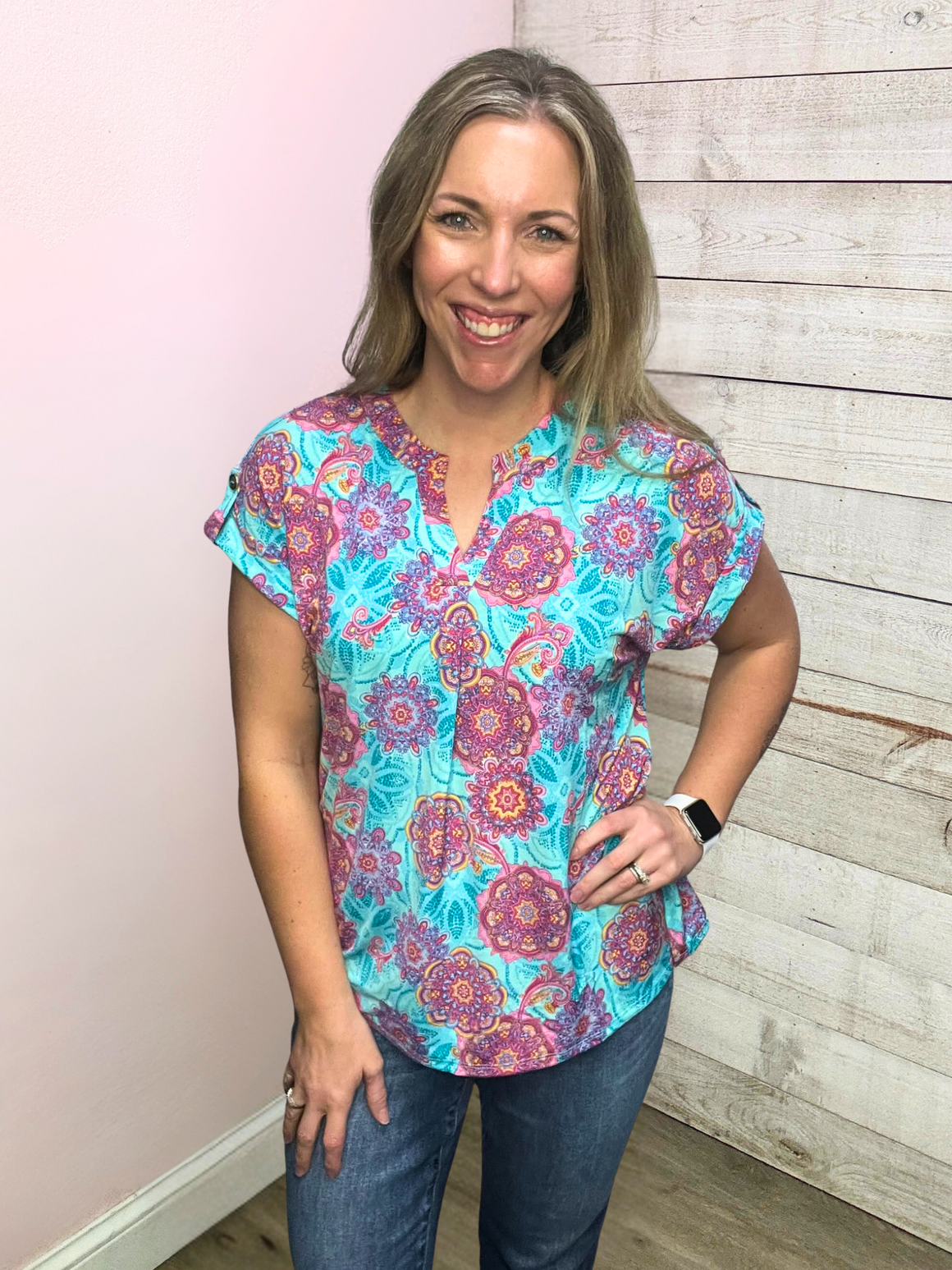 "Wildflower Wonder" Paisley Floral Lizzy Short Sleeve Top