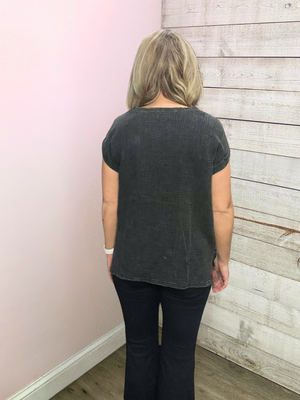 "Only For You" Ash Black Short Sleeve Top