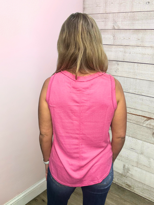 "Heartfelt" Pink Waffle Tank Top