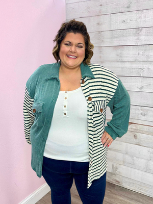 "Falling Leaves" Striped Contrast Shacket