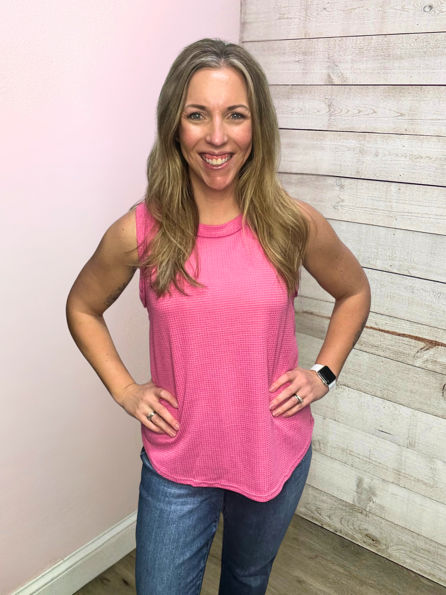 "Heartfelt" Pink Waffle Tank Top