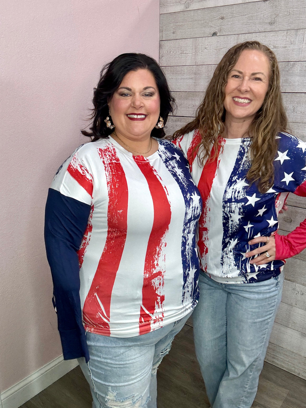 "Red, White, and Blue" American Flag Long Sleeve Top