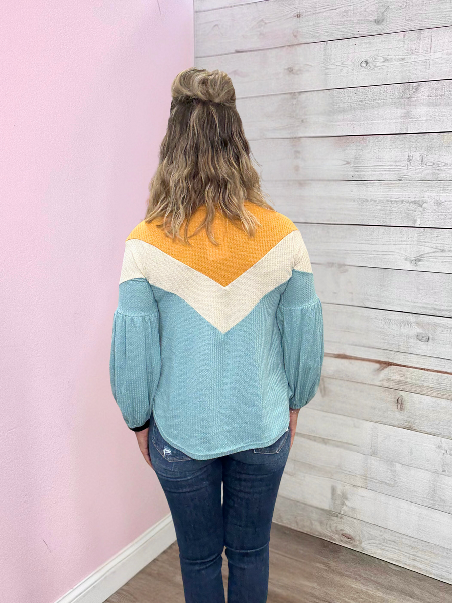 "Color Me Happy" Chevron Waffle Top- Mint