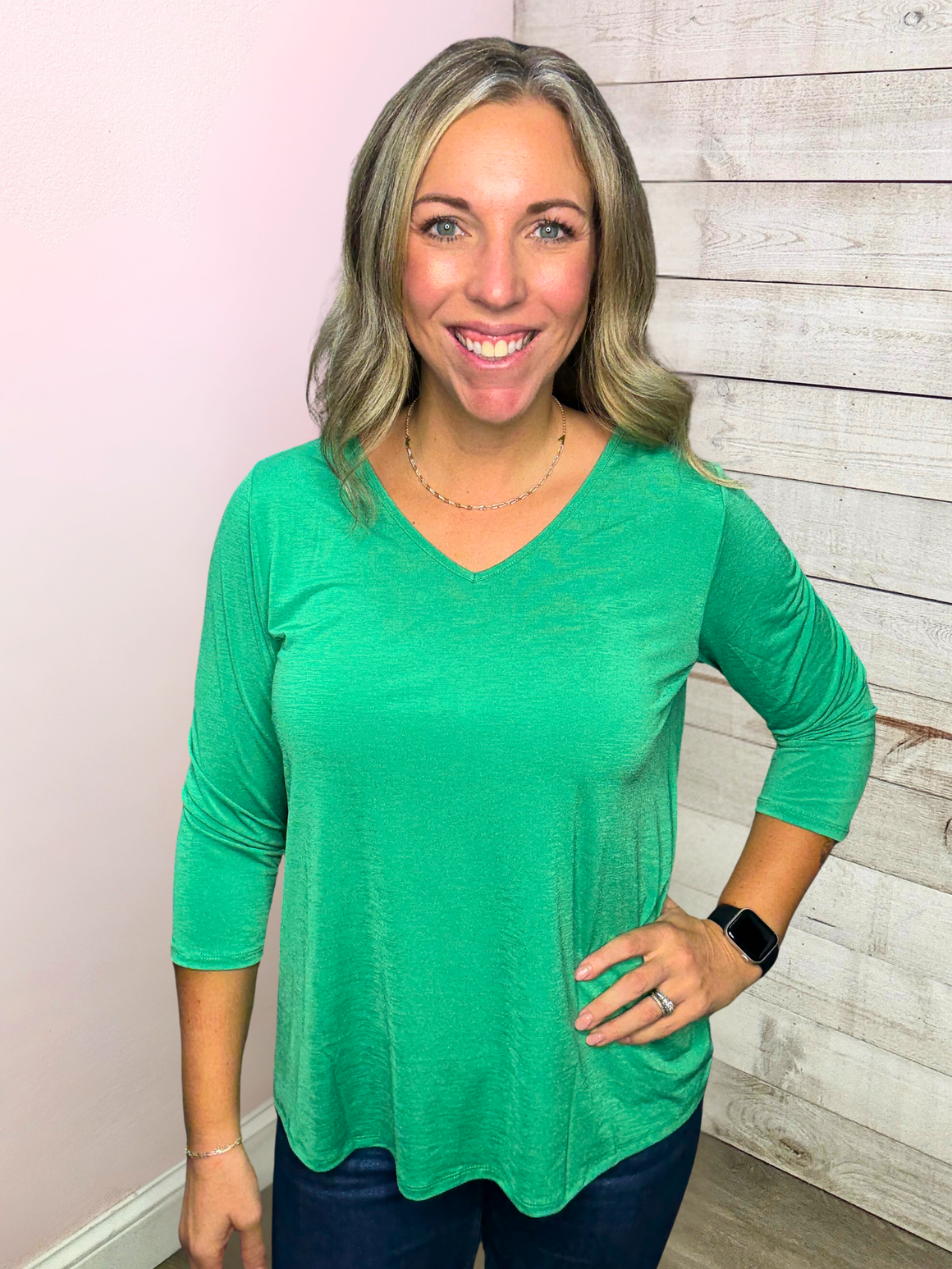 "For Keeps" Solid Vneck Top- Green