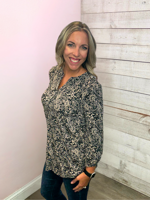 "Paisley Whisper"Black/Taupe Paisley Luxe Lizzy Top