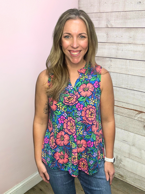 "Garden Glam" Multi-Color Floral Lizzy Tank Top
