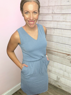 "Living The Dream" Blue Sleeveless Ribbed Dress
