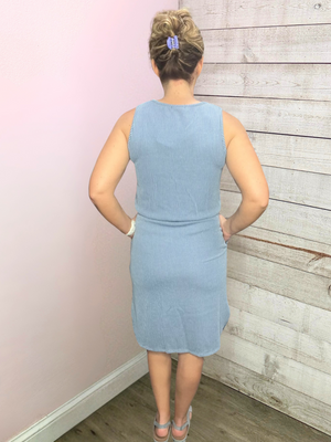 "Living The Dream" Blue Sleeveless Ribbed Dress