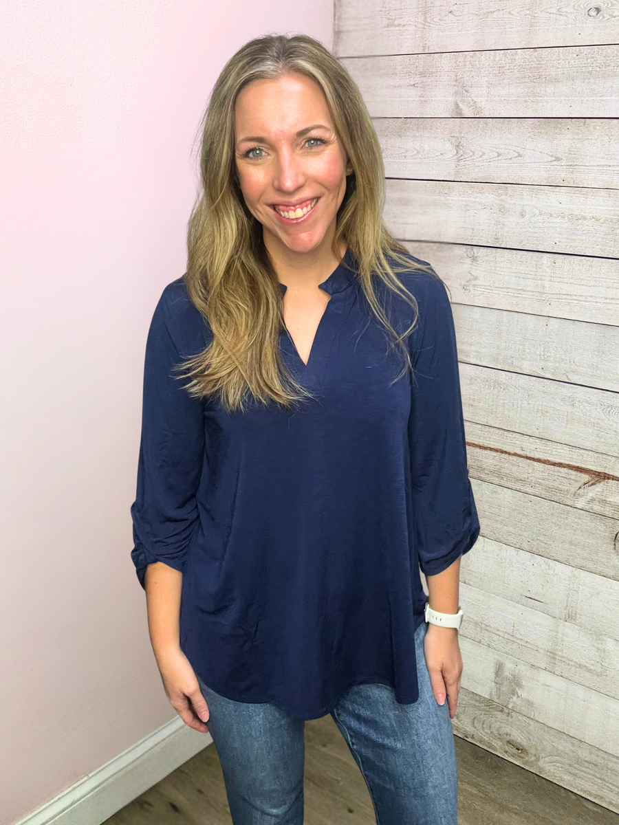 "Happiness" Solid Lizzy Top- Navy