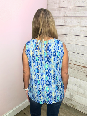 "Here Goes Nothing" Blue Diamond Print Tank Top