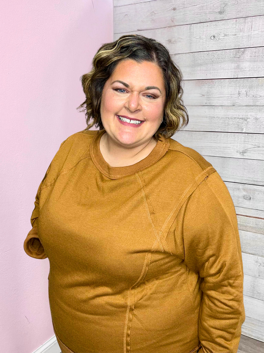 "All Set To Go" French Terry Top- Camel