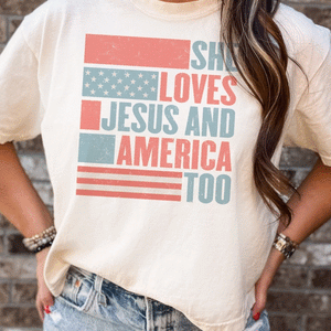 She Loves Jesus and America Too Graphic Tee