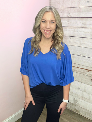 "Headed Out" Solid Blue Short Sleeve Top