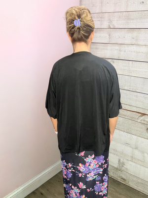 "Fresh Air" Solid Short Sleeve Cardigan- Black