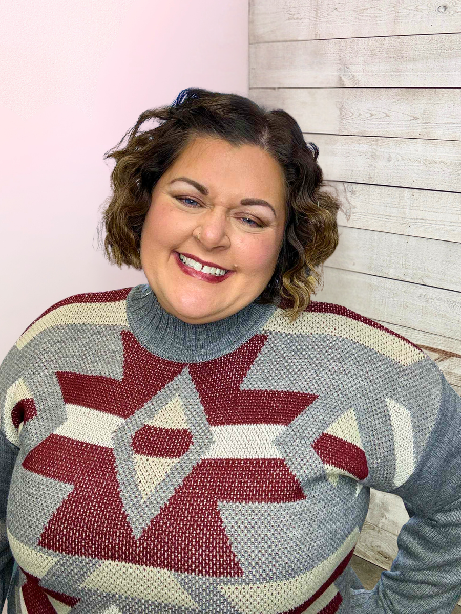 "A Little Statement" Aztec Sweater- Charcoal