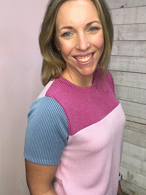 "Happy Energy" Pink Colorblock Top