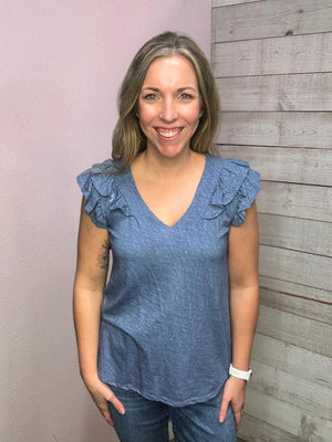 "Blue Skies" Solid Double Ruffle Top