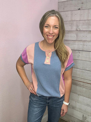 "Sweet Energy" Ribbed Colorblock Top