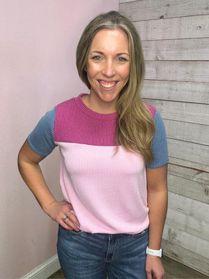 "Happy Energy" Pink Colorblock Top