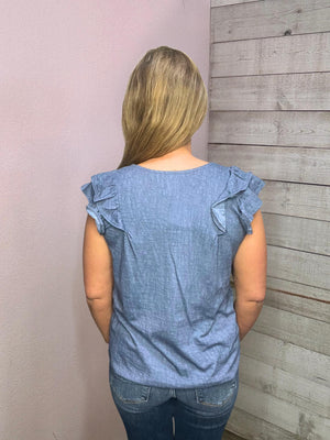 "Blue Skies" Solid Double Ruffle Top
