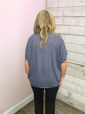 "Final Touch" Short Sleeve Cardigan- Navy