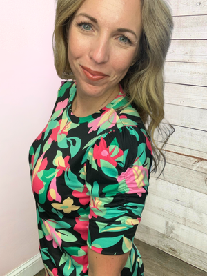 "Picnic Ready" Floral Top- Black