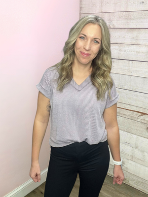 "Casual Outing" Ribbed Short Sleeve Top- Lavender