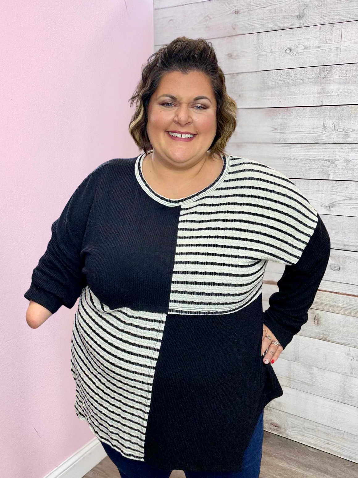 "Crushin on Cozy" Black Stripe Contrast Top
