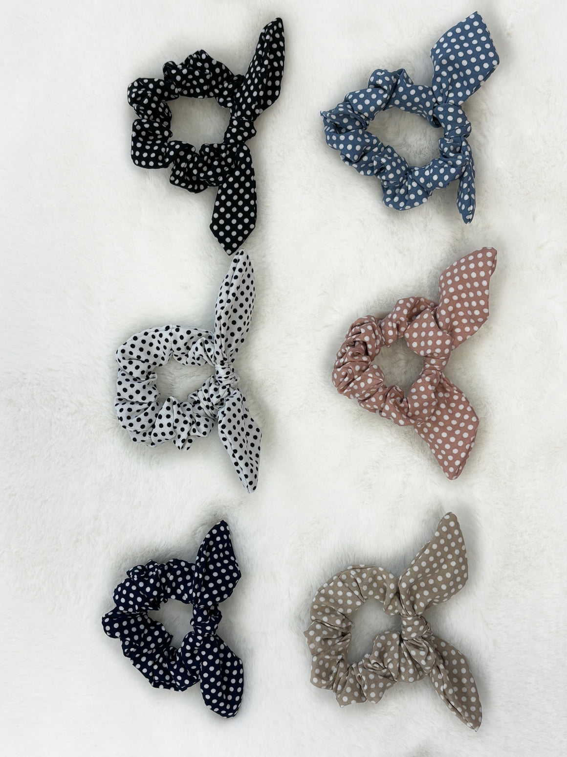 Polka-Dot Knot Bow Scrunchie Hair Ties