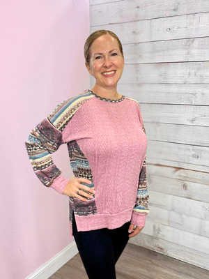 "Peaceful" Cable Knit Aztec Top- Mauve
