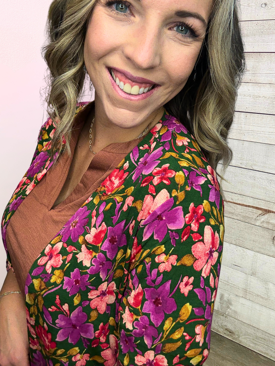 "Sunday Mornings" Green Floral Lizzy Cardigan *FINAL SALE*