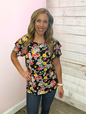 "Darling Smile" Black Floral Top