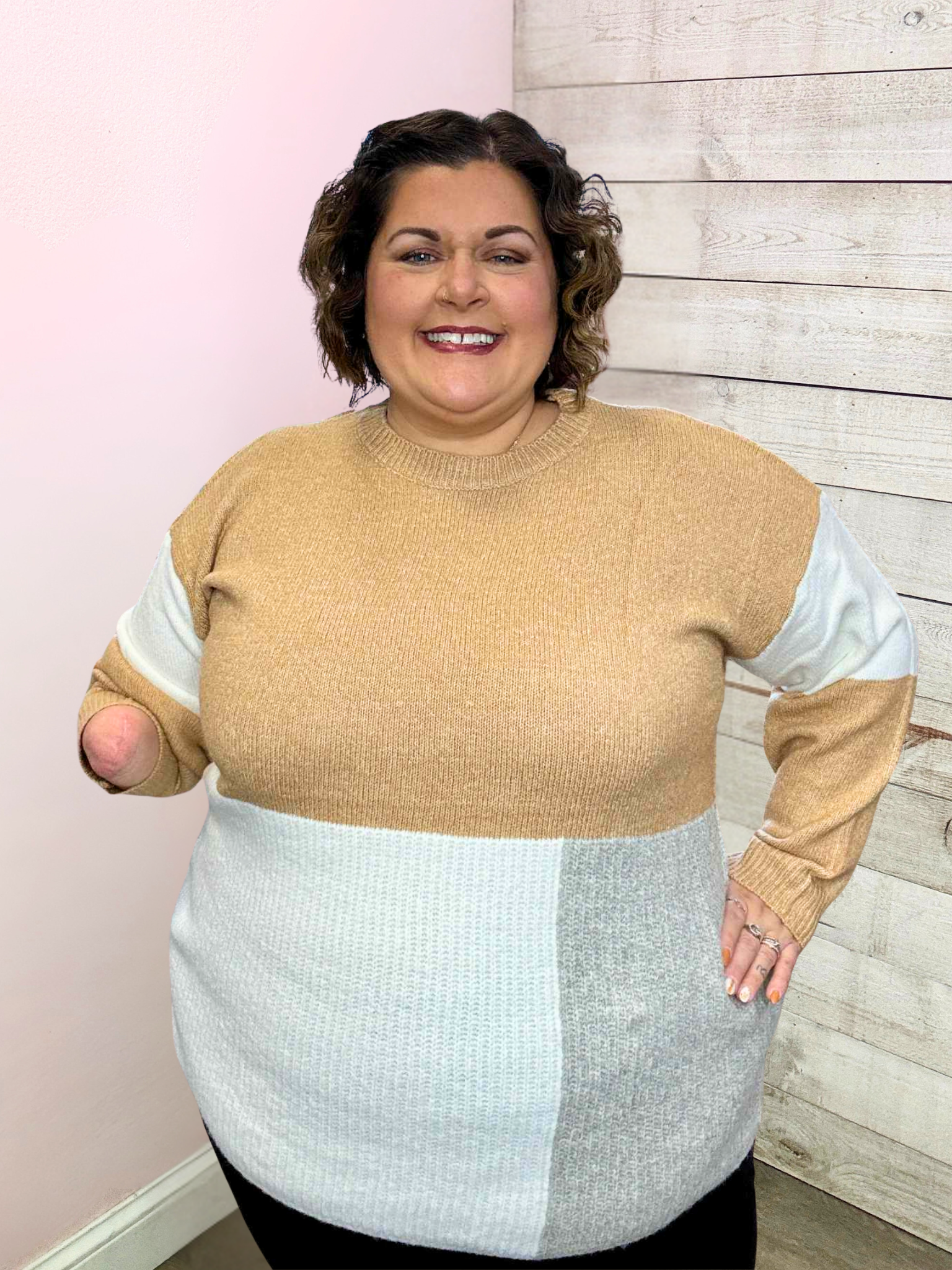 "Nestled In Love" Colorblock Sweater- Brown